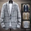 Costumes pour hommes affaires bureau Blazer hommes printemps automne hommes tricot Plaid costume mode un bouton décontracté Silm Social veste manteau