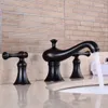 Bathroom Sink Faucets America Style Black Finished Widespread 8' Cross Handle Faucet Basin Mixer Tap Three Holes