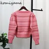 Camiscedores femininos Komiyama Single Bastted Stripe Cardigans Femme Small Fragrance Sweater Roupas de etono Sweet Gentle Knitwears Tops 230822