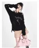 Kadın Sweaters Koyu Punk Moda Kırık Delik Gevşek Süveter Harajuku Mektup Nakış Out Saklama Grunge Y2K Estetik Sokak Giyim