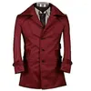 معاطف الخندق للرجال مصمم ضئيلة Slim Sexy Mens Overcoat Long Sleeve Cloting Casaco Maschulino Wine Red