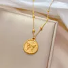 Pendant Necklaces Fashion Geometry Round Butterfly Necklace Stainless Steel Y2K Style Coin Charm For Women Sister Girl Gift