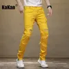 Men's Jeans Kakan Patchwork Distressed escent Yellow for Men Casual Slim Fitting Trend Small Leg Long K19 9330 230821