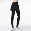 2023 Desginer Al Yoga pants High Waist Anti Glare Breathable Running Fitness Dance Fake Two-piece Hip Covering Tight Skirt Pants