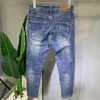 Mäns jeans -denim med nödställd design Slim Fit Stretch Designer för mode killar vintage cowboy pojkvän man 230822