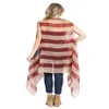 Drapeau américain Cardigan écharpe 4 juillet USA étoiles et rayures motif patriotique léger châle ouvert plage Kimono Vest311O