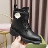 OG Designer Leather Martin Boots Fashion Spring en Autumn Dames Laarzen Round Toe Metal Decoration Temperament British Style Short Boots 2023