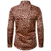 Camisas casuais masculinas homens leopardo vintage Button Up Shirt 2023 Brand Slim Fit Manga Long Mens Dress 70s Disco Party Prom Chemise Homme