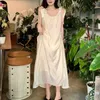 Casual Dresses 2023 French Style Gentle Sleeveless Sling Dress Summer Solid Color Backless Beach Resort Sweet Loose Bow Long 27730