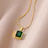 Pendentif Colliers Européen Et Américain Or Couleur En Acier Inoxydable Chaîne Vert Carré Collier De Mode Bijoux De Luxe Pour La Clavicule Des Femmes