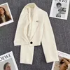 Costumes pour femmes Blazers coréens manteaux courts femmes couleur unie Beige simple bouton vêtements d'extérieur adolescents Allmatch printemps automne veste de bureau 230821