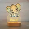 Articoli novità personalizzate baby elefante leone led USB 7 colori night Nome personalizzato Lampada acrilica per bambini Decorazione per la casa camera da letto per bambini 230821