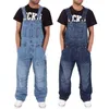 Mäns jeans 2021 Män en bit i full längd Suspender byxor Casual Loose Wide Ben Slim Pocket Overalls Denim Jumpsuits Ripped 193g