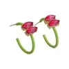 Boucles d'oreilles pendantes VSnow Bling Rose rouge vert contraste couleur cubique Zircon boucles d'oreilles pour femmes Ins Style C forme métal bijoux
