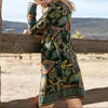 Womens Wool Blends Spring Vintage Floral Print Medium Long Cardigan Coat Fashion Casual Street Style Sleeve Round Neck 230822