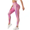 Pantalons Actifs Européens Et Américains Tie Dyed Dégradé Yoga Femme Taille Haute Leggings Élastiques Course à Pied Des Sports Respirant Fitness