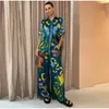 Women's Two Piece Pants Green Cartoon Print Long Pant Suit Women Elegant Turn Down Collar Shirts Loose Wide Leg Pants 2 Pieces Sets Women Outfits 230822