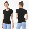 2023 Women Yoga Tshirt Outfits Sports Top Fitness Abbigliamento da donna Maglietta a maniche corte Shirt Shirt Gym Running Wear Lady Lady Lady Assicamento rapido Elesticità