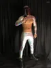 Stage Wear Male Nightclub Dance Gogo Costume Silver Laser PE Paintoni in pelle Pantaloni Muscle Man Dance Pantal