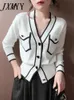 Womens Sweaters JXMYY Fashion Elegant Temperament Knitted Cardigan Coat Women Spring White Waist Slimming Design Sense VNeck Top 230822