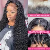 Synthetic Wigs Human Hair Lace Front 28 Inch Deep Wave Closure 4x4 Transparent Curly 5x5 with Baby 180% 230821