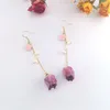 Boucles d'oreilles pendantes en forme de fleur de Rose séchée pour femmes, longues pampilles asymétriques suspendues, clip d'oreille, bijoux de fête de mariage pour filles