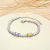 Pulseras con dijes Princesa Corte Cubic Zirconia Pulsera de tenis para mujer Corazón Cuadrado Redondo CZ Cadena de clip de papel Acero inoxidable ajustable 230821