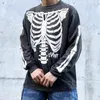 T-shirt femme Y2k Streetwear Skull Bone Washed T-shirts à manches longues pour hommes et femmes Pull Ropa Hombre Casual Baggy Top Tees Surdimensionné 230821