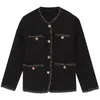 Kurtki damskie ciepłe wełniane Tweed Jacket płaszcze kobiety Winter Style Korean Style Czarne Kobiety z długim rękawem Kieszenie Single Breasted Lady 230821