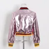 女性用女性用レザーピンクのボンバージャケット春2023年春トレンドストリートウェアファッションフローラル刺繍のフェイクトリミング