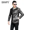 Men's Trench Coats Idopy Fashion Jacket Mens Faux Leather Business Casual Outerwear Motorcycle for Male 230822