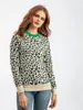 Frauenpullover O-Neck Leopard Patchwork Pullover Pullover Frauen Langarm gedruckt schlanker Strickwaren weiblich 2023 Jacquard Weave Strick-Top