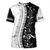 남자 T 셔츠하라 주쿠 피아노 음악 3D 프린트 티셔츠 남자 여자 힙합 패션 캐주얼 짧은 슬리브 셔츠 스트리트웨어 대형 탑