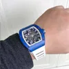 Luxe horloge Richaremill Koolstofsaffier Textielrubber Tourbillon Y Automatisch Mileres Waterdicht polshorloge Pilot Sport-polshorloges RM030 Blauw keramiek 4GD7