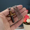 Hänge halsband Natural Stone Rose Quartz Tiger's Eye Peach Heart Cross Gem Necklace Metal Chain Jewelry Gift