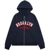 Sweats à capuche pour hommes MAN Kpop Y2K Style Brooklyn Los Angeles Fermeture à glissière à capuche Couleur unie Sweat-shirt en coton à manches longues Oversize Hip Hop Manteau