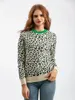 Frauenpullover O-Neck Leopard Patchwork Pullover Pullover Frauen Langarm gedruckt schlanker Strickwaren weiblich 2023 Jacquard Weave Strick-Top