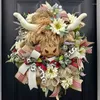 Decorative Flowers Artificial Wreath Highland Cow Silk Flower Home Front Door Decoration Realistic Garland Christmas Window Hanging Ornament