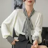 Frauen Blusen Temperament Mode Büro OL Shirt Frauen Bluse Vintage Arbeit Chiffon Fliege Elegante Lose Casual Tops Weibliche 2023