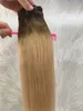 OMBRE CLIP in Human Hair Extension T4/24 금발 색상의 색상이 더블 웨이프 클립 INS Extensions 120G