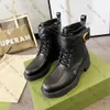 Designerschuhe Frauen Stiefel Streifen Stiefel Stiefel klobige Fersenstiefel G geprägtes Luxus-Leder-Schnürschnüre dicker Bodenschuh