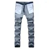 Men's Jeans High-Elastic Men Skinny Biker Destroyed Frayed Fit Ripped Denim Pencil Pants Hip Hop Streetwear Male Straight Trousers