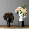 Vaser skandinaviska mänskliga huvudmodell keramik vas kreativt porträtt rund hål blommor arrangemang blomma container hem dekoration x0821