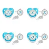 Zircon Luxury Blue Baby Pacifier Clip 26 Letters Nyfödda Personliga napphållare Silikon Spädbarn TEETER NIPPLE BPA GRATIS