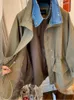 Dames Trench Coats Spring Dames Losse denim kraag Britse stijl Loose nep Twopion Trench Coat Women Trend 230822