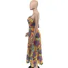 Robes décontractées Femmes élégantes Tie Dye Imprimé Spaghetti Strap Col V Big Swing Plissé Maxi Robe 2023 Femme Sexy Beach Soirée Soirée