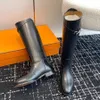 Top quality Buckle Black Calf Leather Famous brand Knight Long Knee Boot Designer Fashion Winter Famous Jumping Women Tall Boots