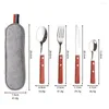 Coltelli 5pcs set di posate portatile 304 cucchiaio forchetta per coltello in acciaio inossidabile con sacchetti di stoccaggio per casa/campo/ristorante