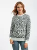 Frauenpullover O-Neck Leopard Patchwork Pullover Pullover Frauen Langarm gedruckt schlanker Strickwaren weiblich 2023 Jacquard Weave Strick-Top