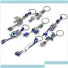 Keychains Lanyards Animal Farterfly Turtle Elephant Evil Eyes Keychain Key Chain Glass Blue Eye Pendant Ornament Rin Drop Delivery Oty2l